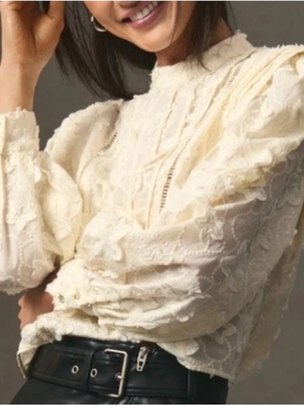 FARM Rio Ivory Blouse w Puff Shoulders shirt S - Picture 3 of 9